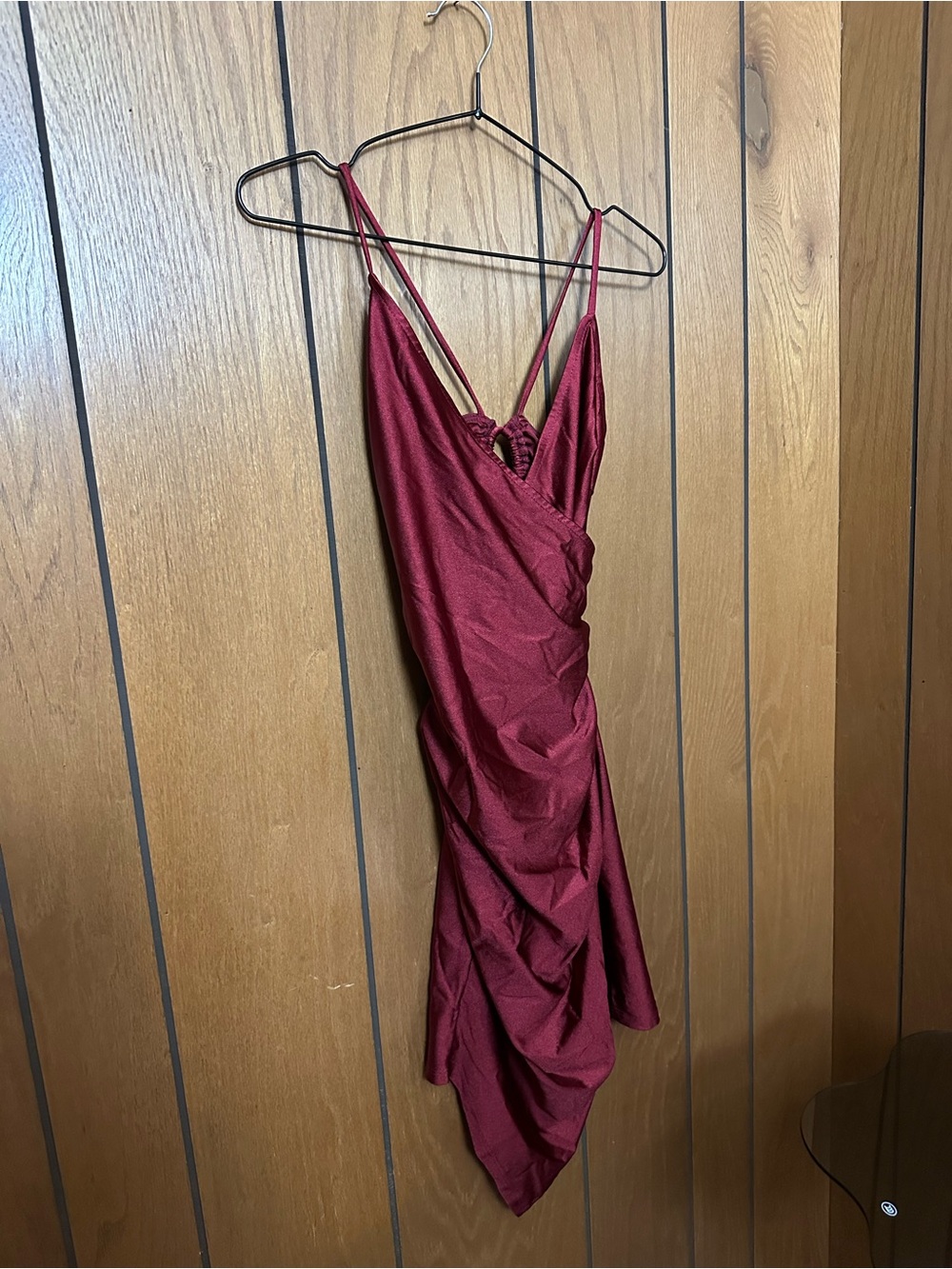 Windsor Satin Burgundy Ruched Slip Dress